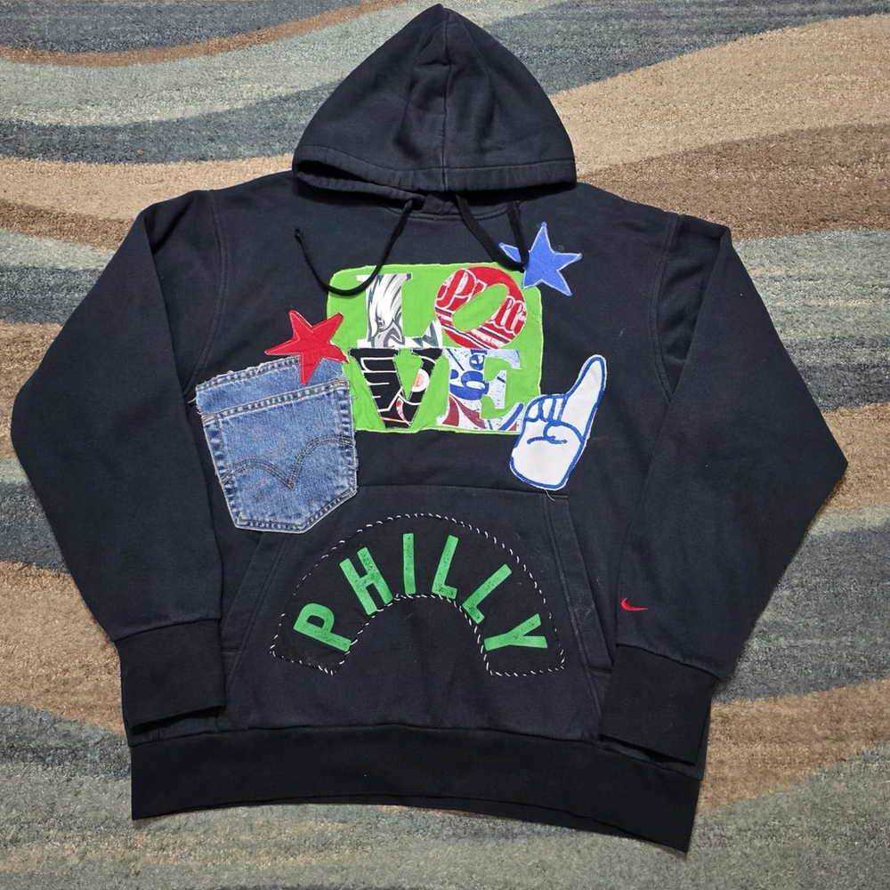 Nike NBA Custom Philly Reworked Hoodie XL One-of-One Patchwork Streetwear